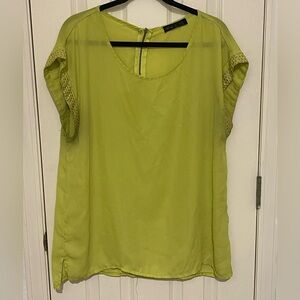 Lime Green Women's Blouse with Sleeve Detailing